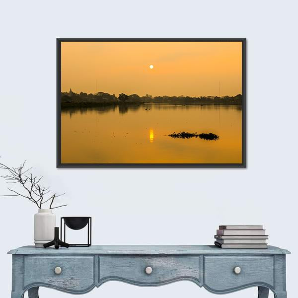 Sunrise At Kwan Phayao Lake Canvas Wall Art-1 Piece-Floating Frame-24" x 16"-Tiaracle