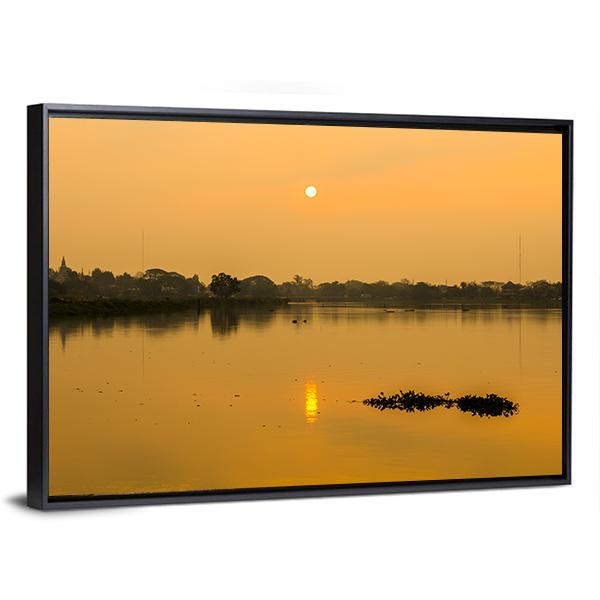Sunrise At Kwan Phayao Lake Canvas Wall Art-3 Horizontal-Gallery Wrap-25" x 16"-Tiaracle
