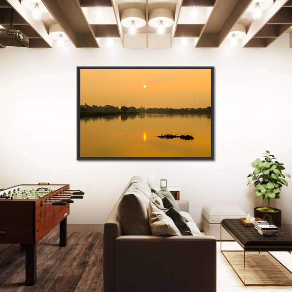 Sunrise At Kwan Phayao Lake Canvas Wall Art-3 Horizontal-Gallery Wrap-25" x 16"-Tiaracle