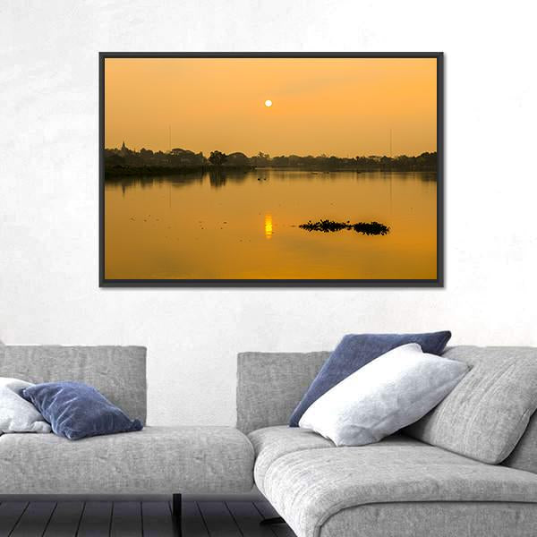 Sunrise At Kwan Phayao Lake Canvas Wall Art-3 Horizontal-Gallery Wrap-25" x 16"-Tiaracle