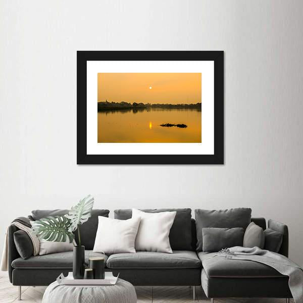 Sunrise At Kwan Phayao Lake Canvas Wall Art-3 Horizontal-Gallery Wrap-25" x 16"-Tiaracle