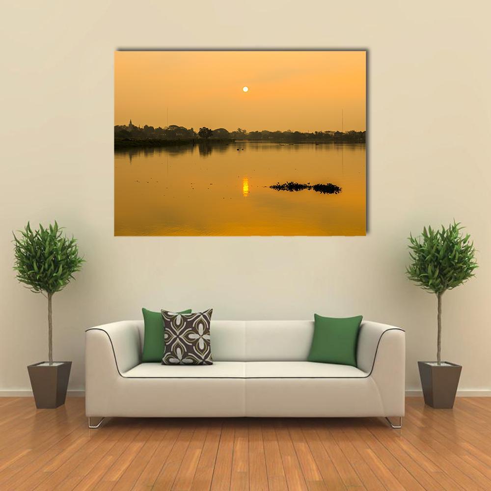 Sunrise At Kwan Phayao Lake Canvas Wall Art-1 Piece-Gallery Wrap-48" x 32"-Tiaracle
