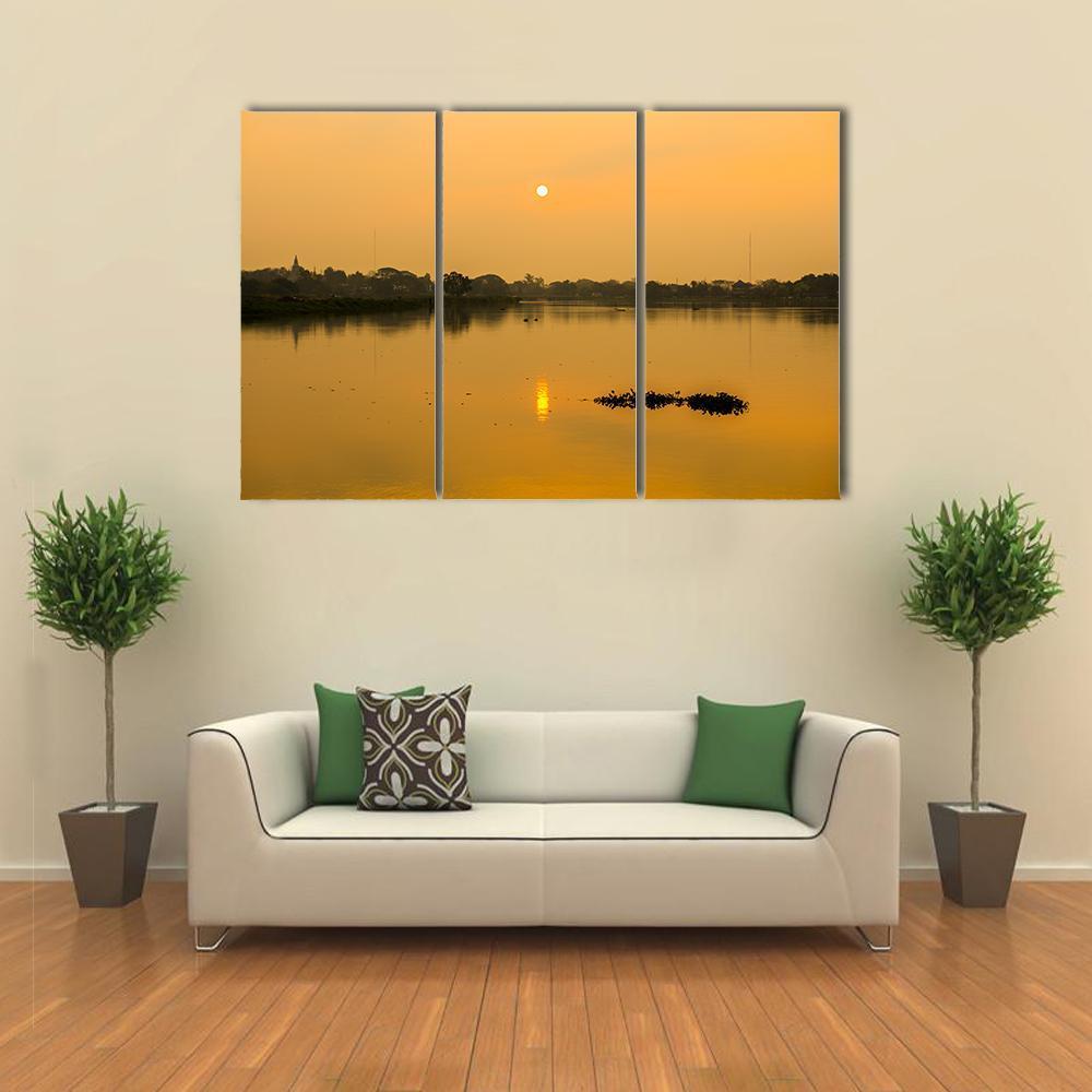 Sunrise At Kwan Phayao Lake Canvas Wall Art-3 Horizontal-Gallery Wrap-37" x 24"-Tiaracle