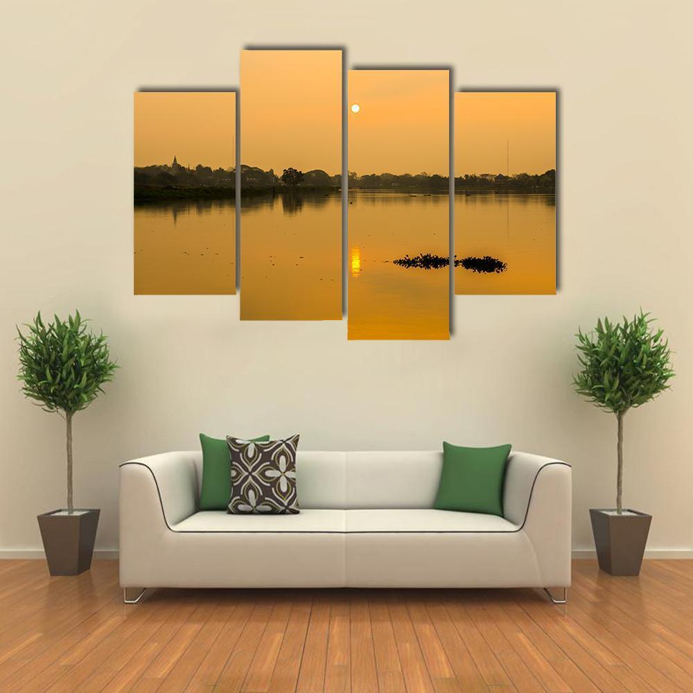 Sunrise At Kwan Phayao Lake Canvas Wall Art-4 Pop-Gallery Wrap-50" x 32"-Tiaracle