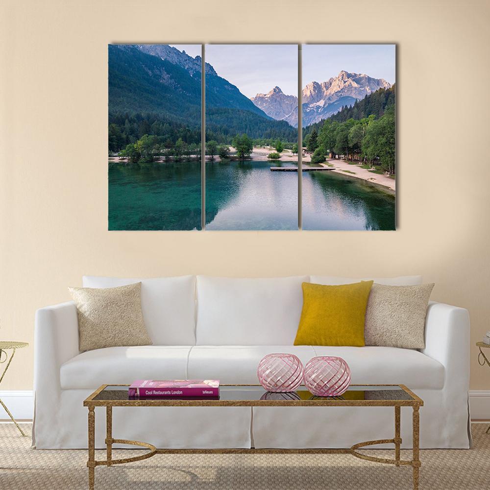 Sunrise At Lake Jasna With Mounatins Canvas Wall Art-3 Horizontal-Gallery Wrap-37" x 24"-Tiaracle