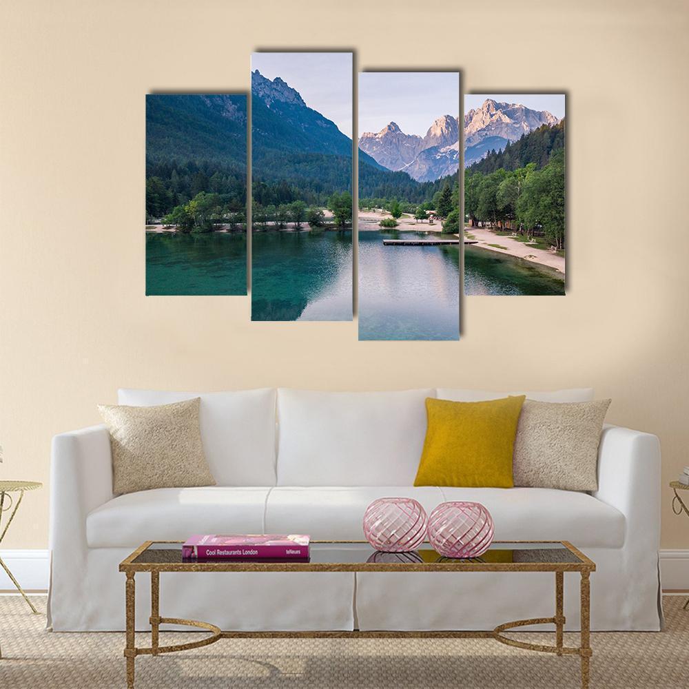 Sunrise At Lake Jasna With Mounatins Canvas Wall Art-4 Pop-Gallery Wrap-50" x 32"-Tiaracle
