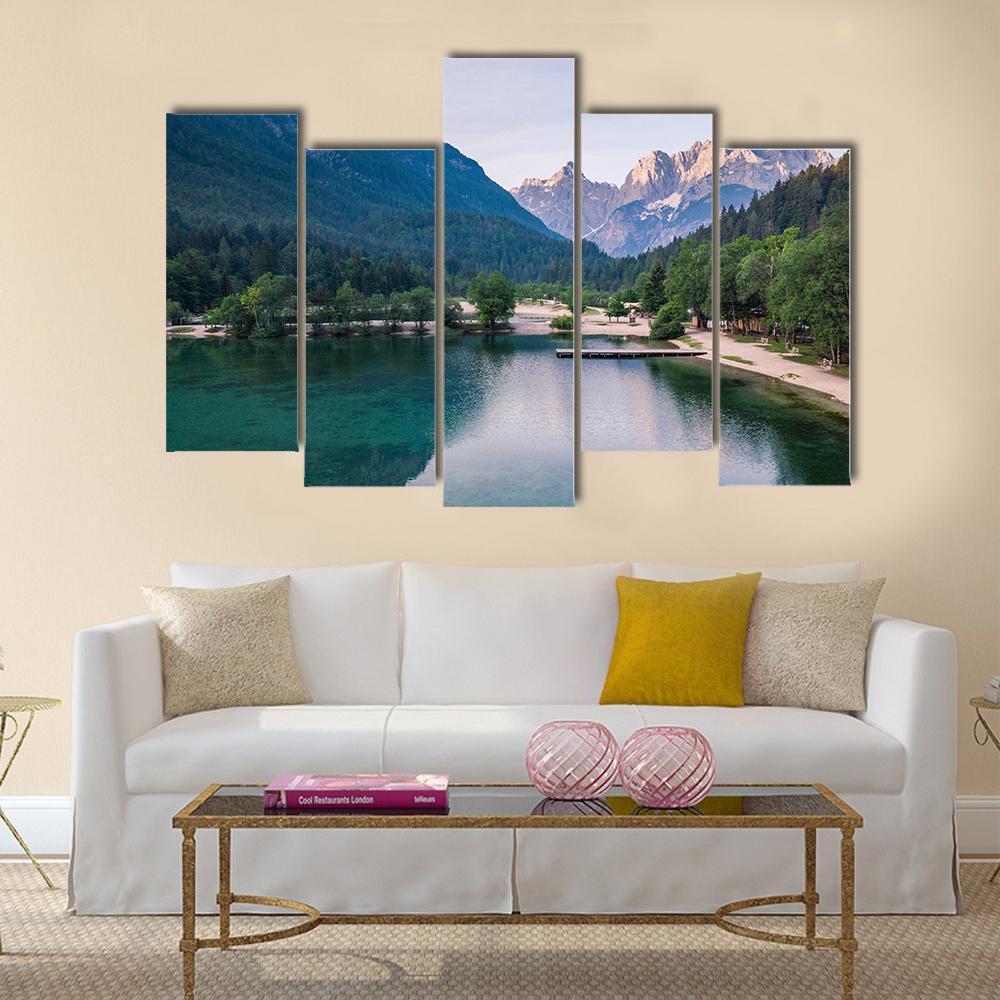 Sunrise At Lake Jasna With Mounatins Canvas Wall Art-5 Pop-Gallery Wrap-47" x 32"-Tiaracle