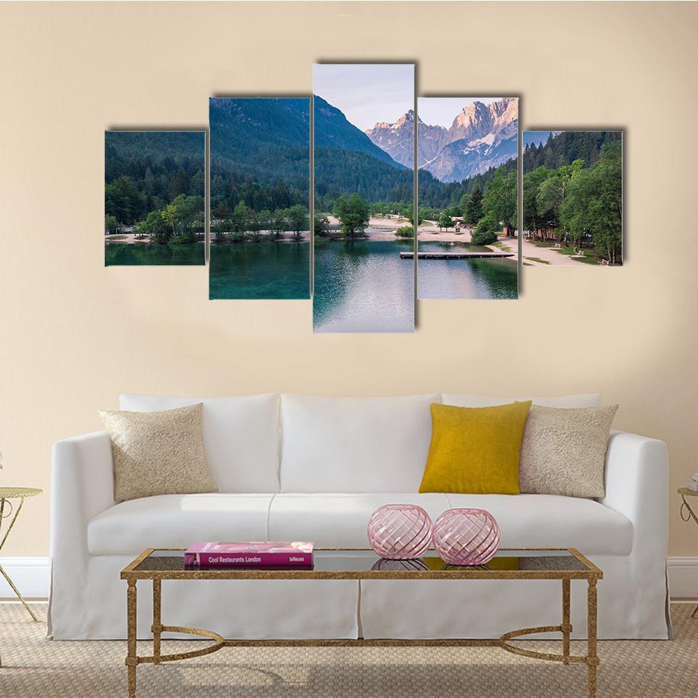 Sunrise At Lake Jasna With Mounatins Canvas Wall Art-5 Star-Gallery Wrap-62" x 32"-Tiaracle