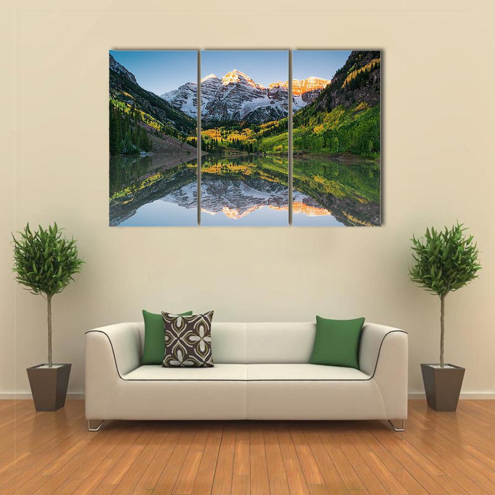 Sunrise At Maroon Bells Lake Canvas Wall Art-3 Horizontal-Gallery Wrap-37" x 24"-Tiaracle