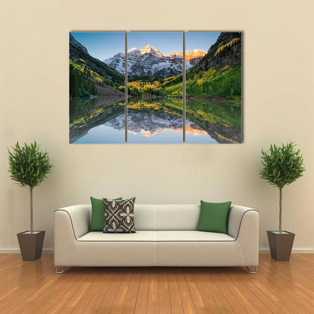 Sunrise At Maroon Bells Lake Canvas Wall Art-3 Horizontal-Gallery Wrap-37" x 24"-Tiaracle