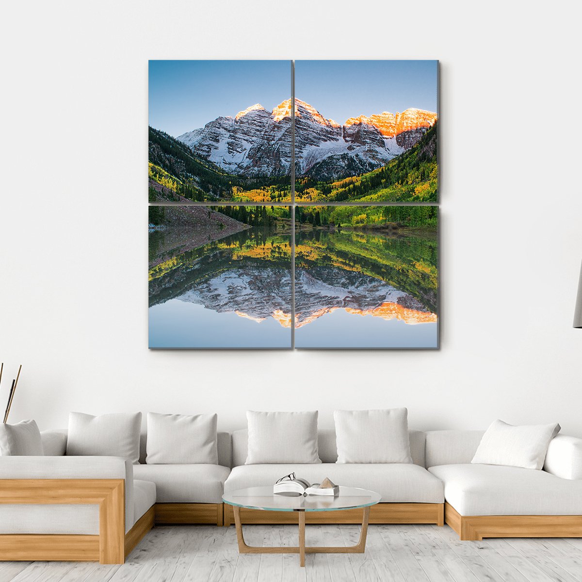 Sunrise At Maroon Bells Lake Canvas Wall Art-4 Horizontal-Gallery Wrap-34" x 24"-Tiaracle