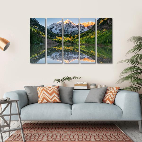 Sunrise At Maroon Bells Lake Canvas Wall Art-5 Horizontal-Gallery Wrap-22" x 12"-Tiaracle