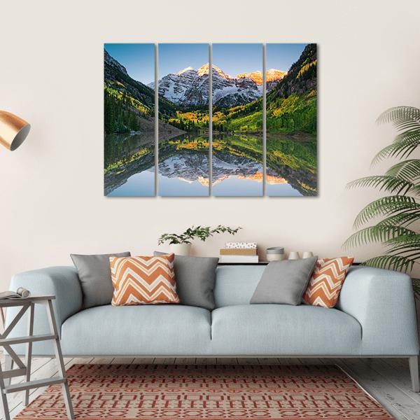 Sunrise At Maroon Bells Lake Canvas Wall Art-5 Horizontal-Gallery Wrap-22" x 12"-Tiaracle
