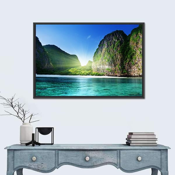 Sunrise At Maya Bay Canvas Wall Art-1 Piece-Floating Frame-24" x 16"-Tiaracle