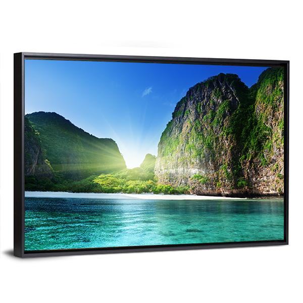 Sunrise At Maya Bay Canvas Wall Art-3 Horizontal-Gallery Wrap-25" x 16"-Tiaracle