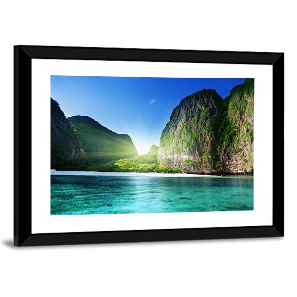 Sunrise At Maya Bay Canvas Wall Art-3 Horizontal-Gallery Wrap-25" x 16"-Tiaracle