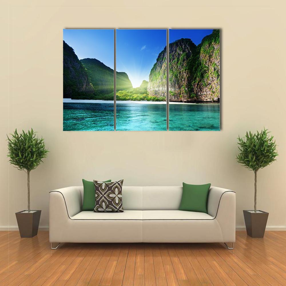 Sunrise At Maya Bay Canvas Wall Art-3 Horizontal-Gallery Wrap-37" x 24"-Tiaracle