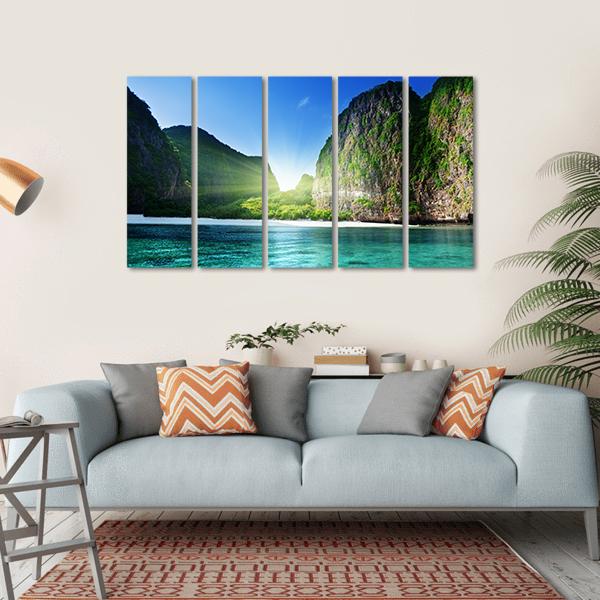 Sunrise At Maya Bay Canvas Wall Art-5 Horizontal-Gallery Wrap-22" x 12"-Tiaracle