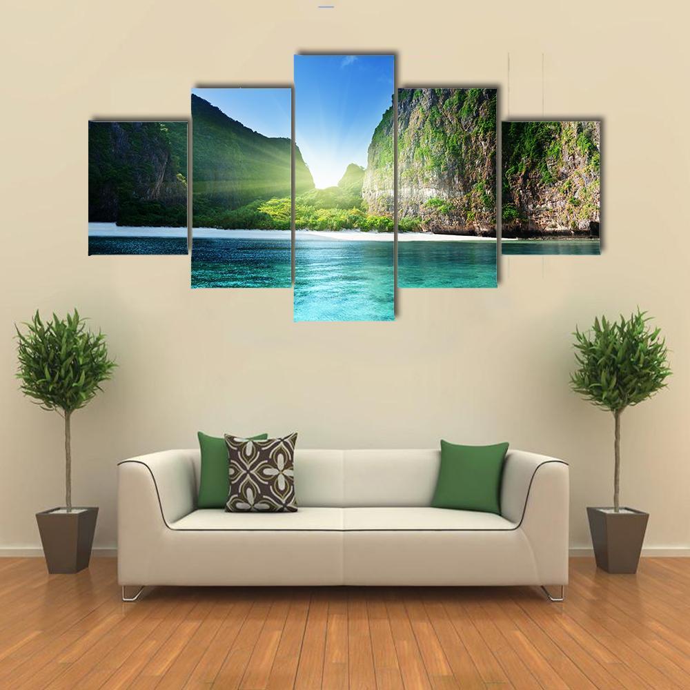 Sunrise At Maya Bay Canvas Wall Art-5 Star-Gallery Wrap-62" x 32"-Tiaracle