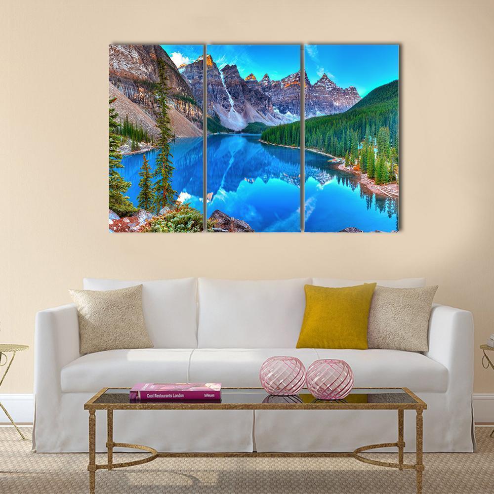 Sunrise At Moraine Lake Canvas Wall Art-3 Horizontal-Gallery Wrap-37" x 24"-Tiaracle