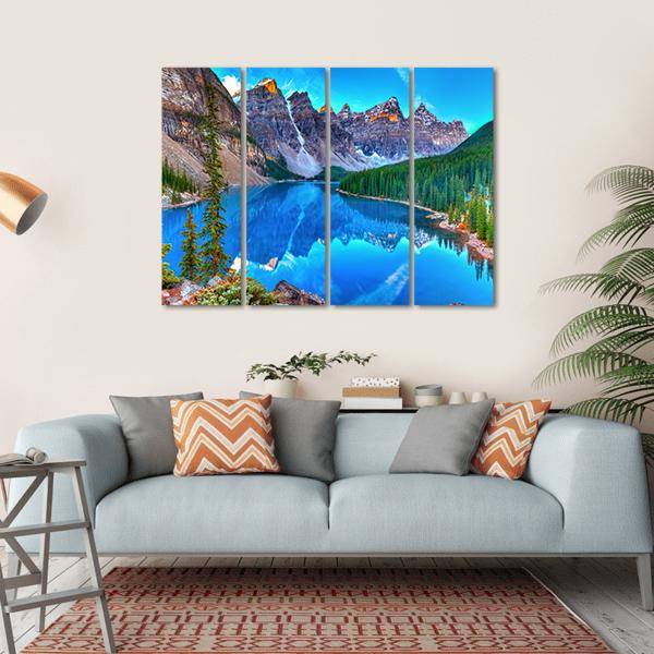 Sunrise At Moraine Lake Canvas Wall Art-4 Horizontal-Gallery Wrap-34" x 24"-Tiaracle
