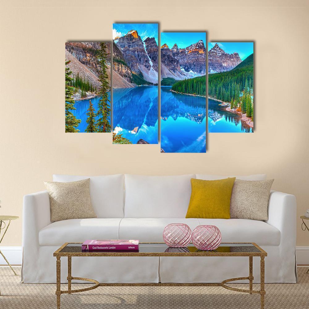 Sunrise At Moraine Lake Canvas Wall Art-4 Pop-Gallery Wrap-50" x 32"-Tiaracle