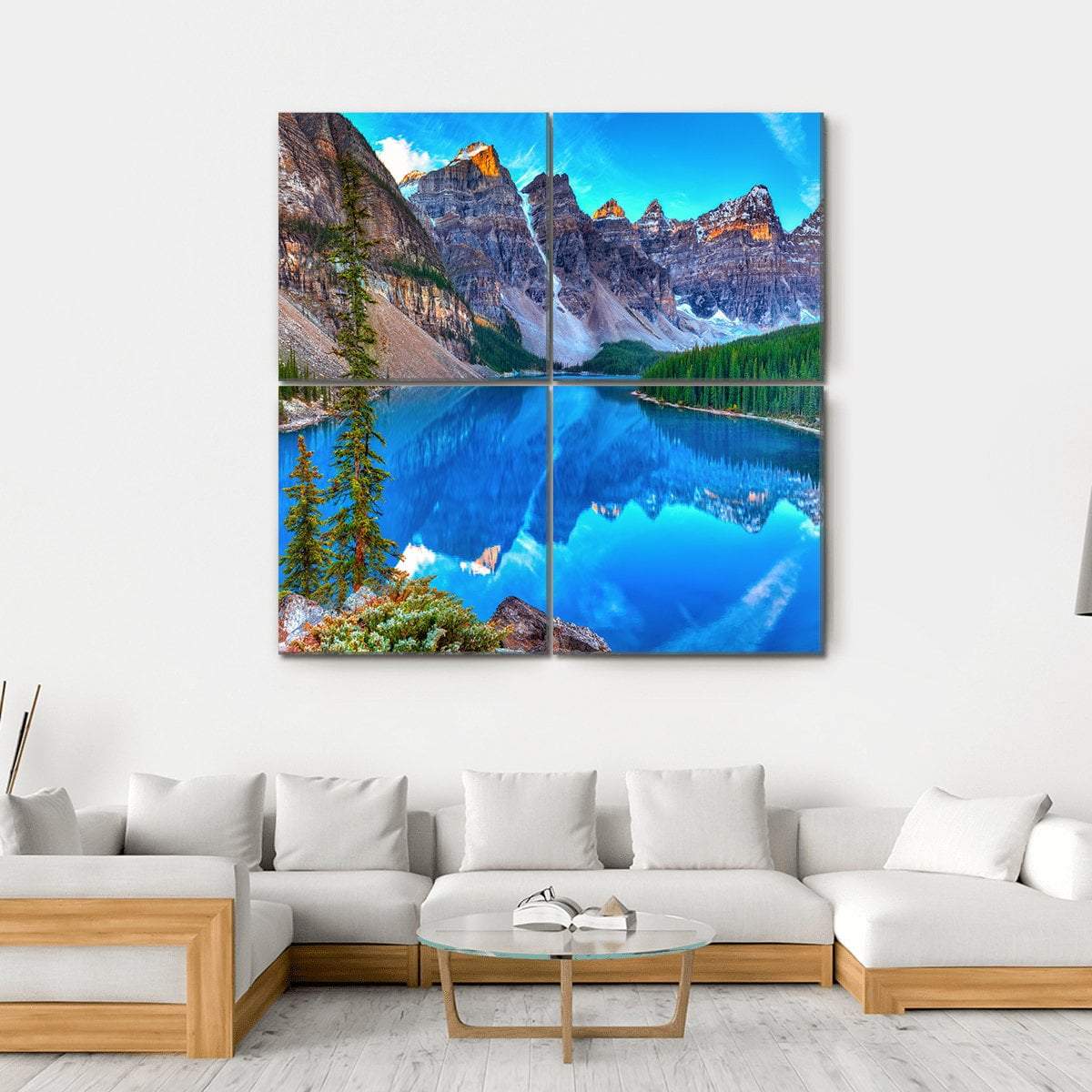 Sunrise At Moraine Lake Canvas Wall Art-4 Square-Gallery Wrap-17" x 17"-Tiaracle