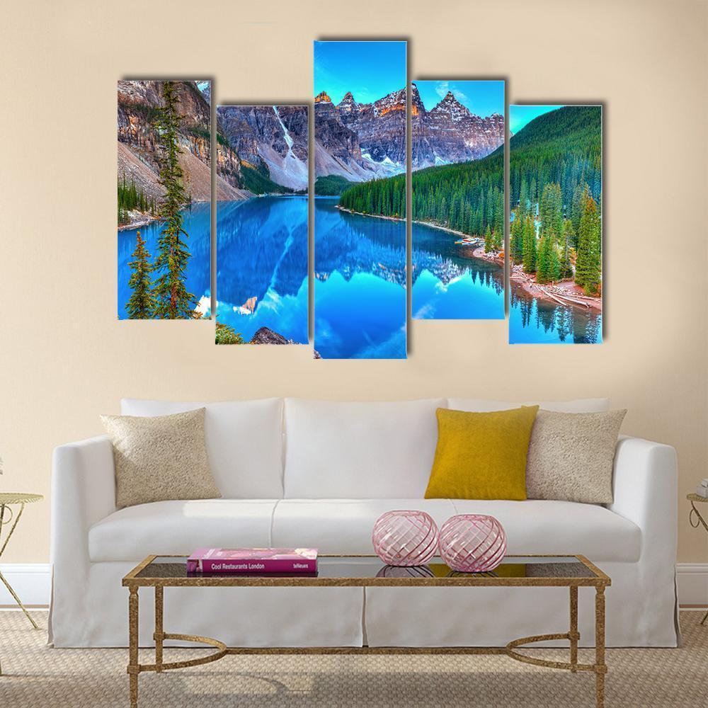 Sunrise At Moraine Lake Canvas Wall Art-5 Pop-Gallery Wrap-47" x 32"-Tiaracle