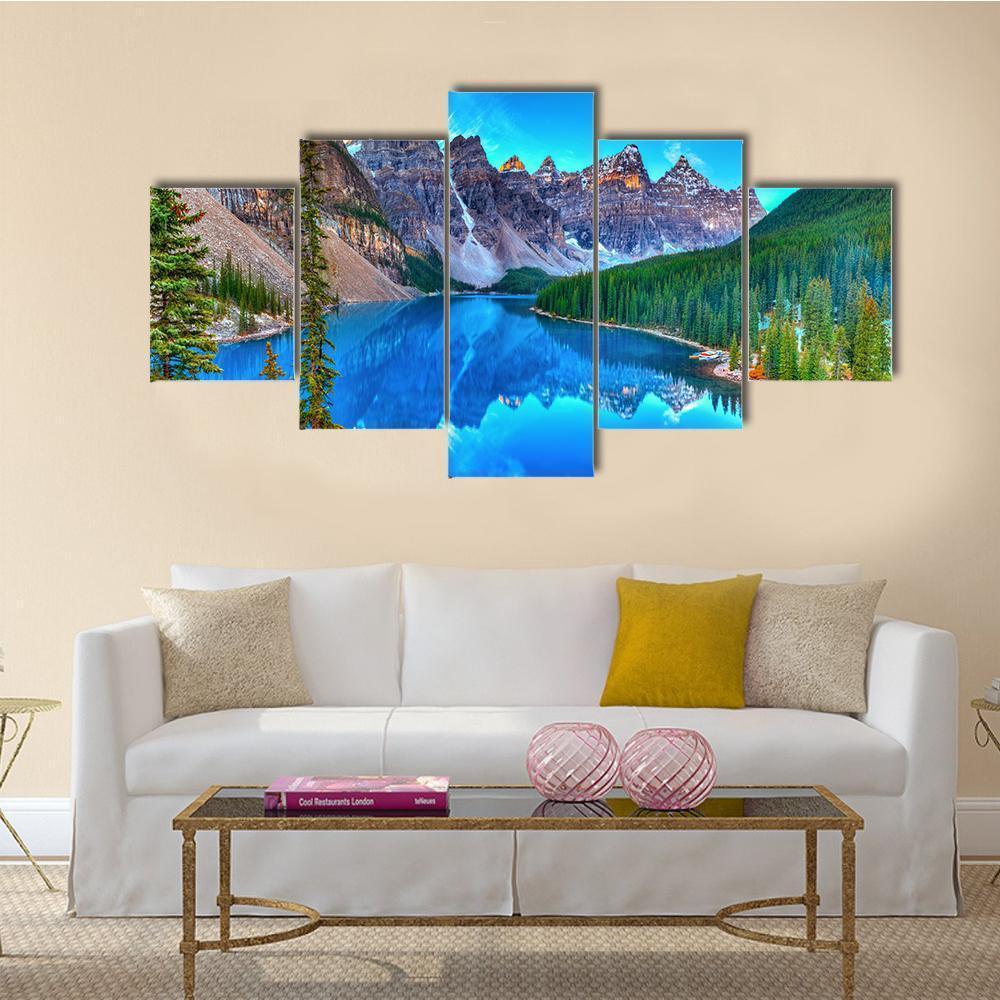 Sunrise At Moraine Lake Canvas Wall Art-5 Star-Gallery Wrap-62" x 32"-Tiaracle