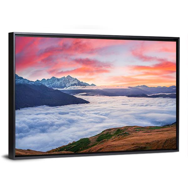 Sunrise At Mt Tetnuld Canvas Wall Art-3 Horizontal-Gallery Wrap-25" x 16"-Tiaracle