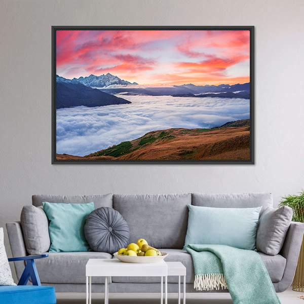 Sunrise At Mt Tetnuld Canvas Wall Art-3 Horizontal-Gallery Wrap-25" x 16"-Tiaracle