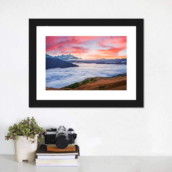 Sunrise At Mt Tetnuld Canvas Wall Art-1 Piece-Framed Print-20" x 16"-Tiaracle