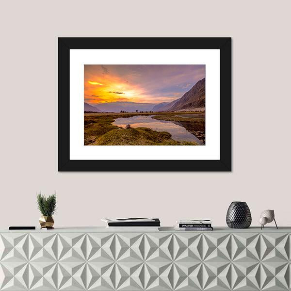 Sunrise At Nubra Valley Canvas Wall Art-1 Piece-Framed Print-20" x 16"-Tiaracle