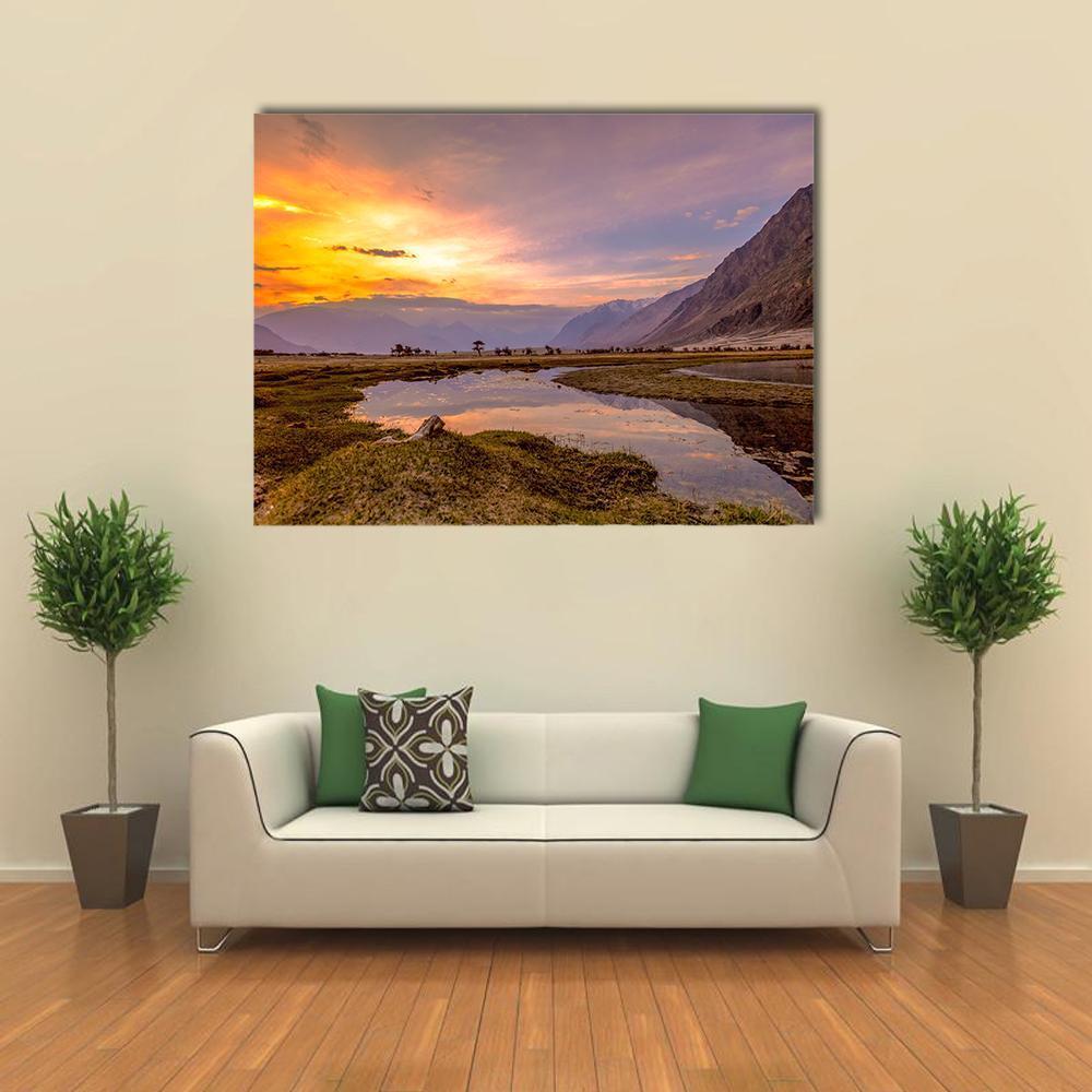 Sunrise At Nubra Valley Canvas Wall Art-1 Piece-Gallery Wrap-48" x 32"-Tiaracle