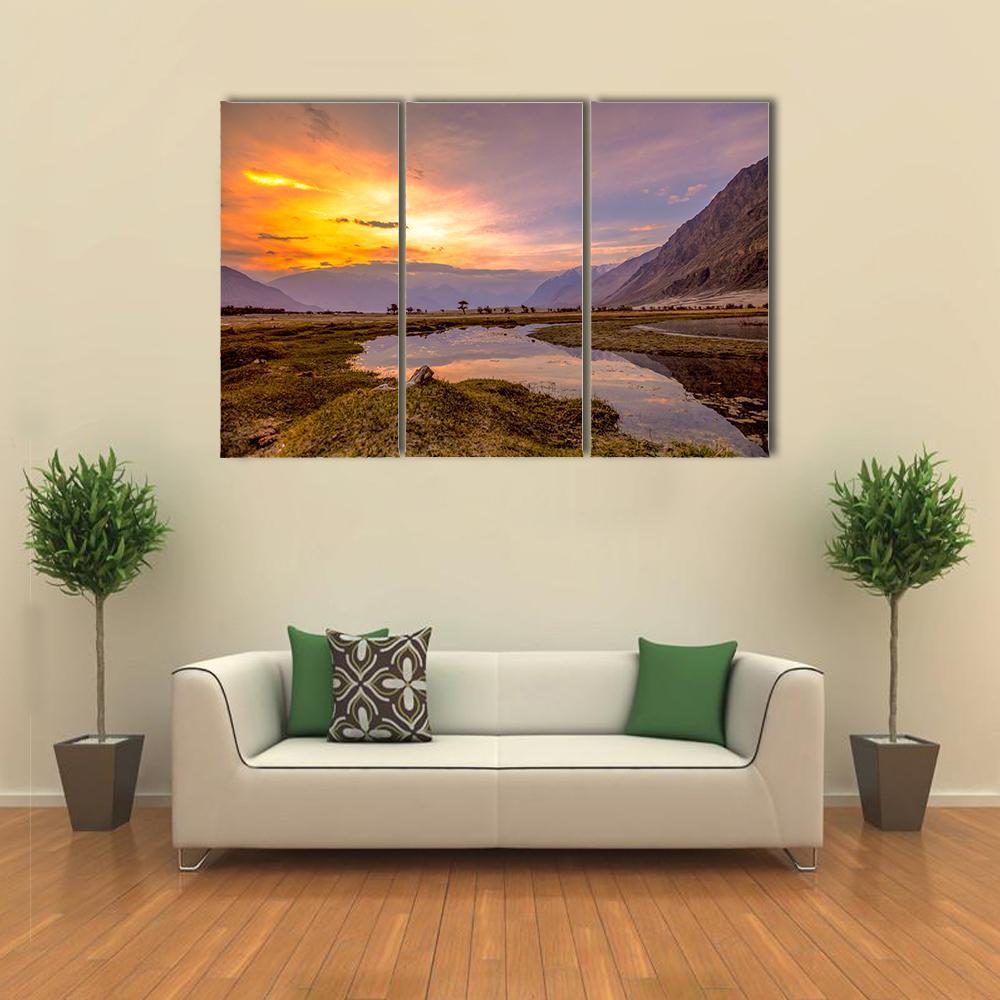 Sunrise At Nubra Valley Canvas Wall Art-3 Horizontal-Gallery Wrap-37" x 24"-Tiaracle