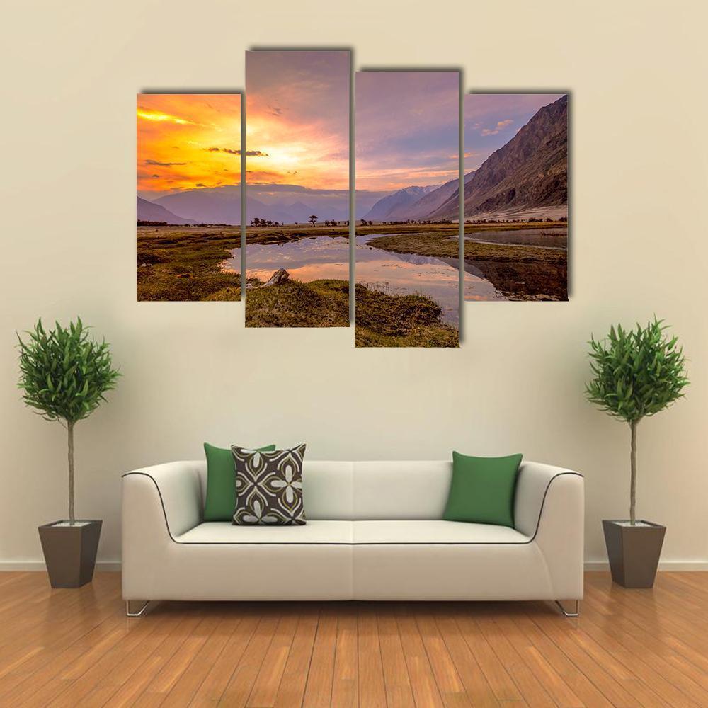 Sunrise At Nubra Valley Canvas Wall Art-4 Pop-Gallery Wrap-50" x 32"-Tiaracle