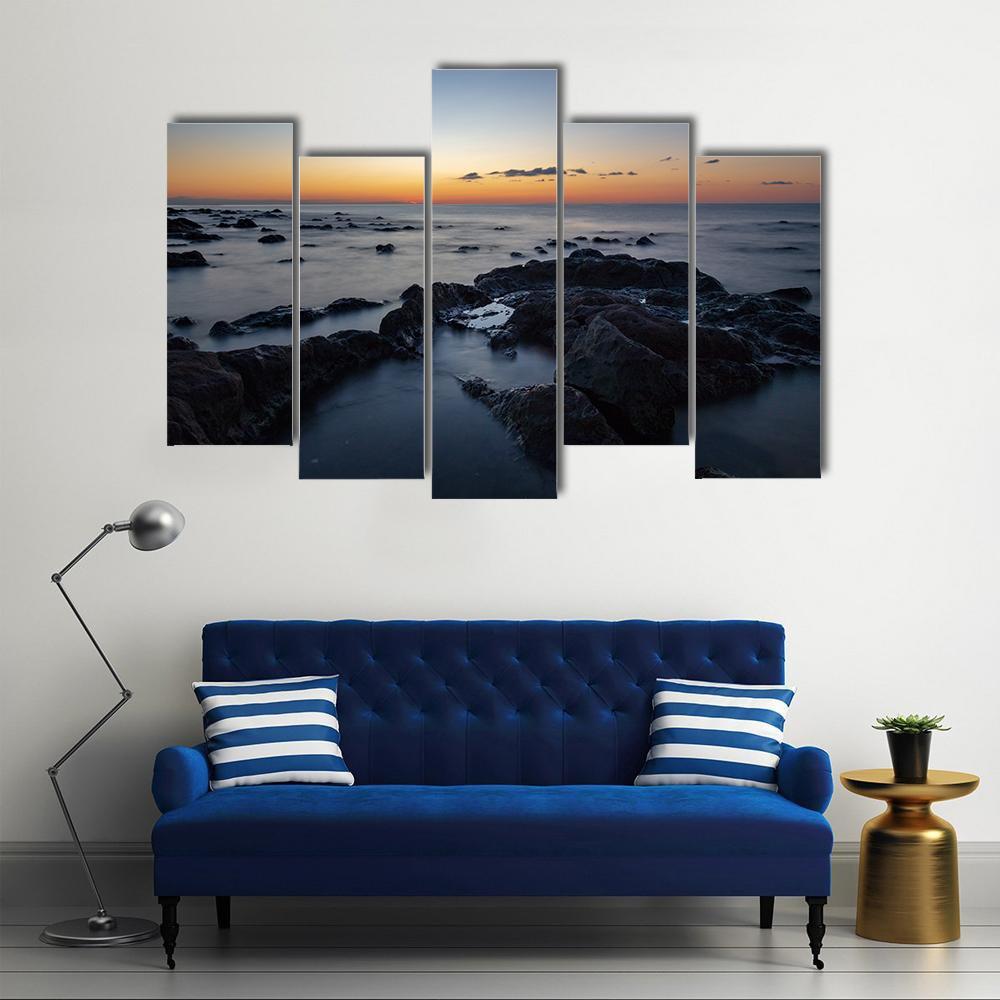 Sunrise At Palmasera Beach Canvas Wall Art-5 Pop-Gallery Wrap-47" x 32"-Tiaracle