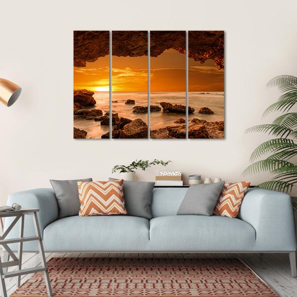 Sunrise At Sea From A Cave Canvas Wall Art-4 Horizontal-Gallery Wrap-34" x 24"-Tiaracle