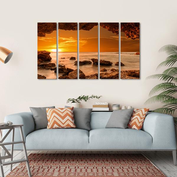 Sunrise At Sea From A Cave Canvas Wall Art-5 Horizontal-Gallery Wrap-22" x 12"-Tiaracle