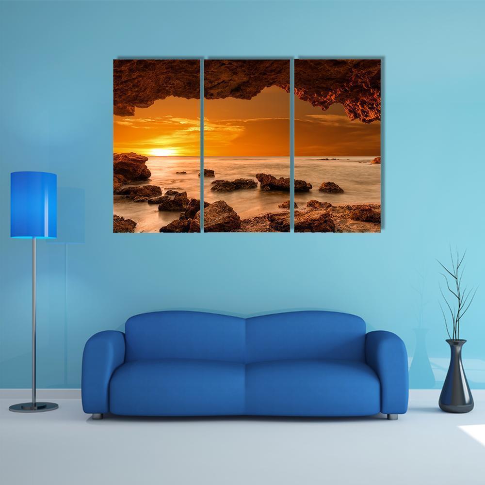 Sunrise At Sea From A Cave Canvas Wall Art-3 Horizontal-Gallery Wrap-37" x 24"-Tiaracle