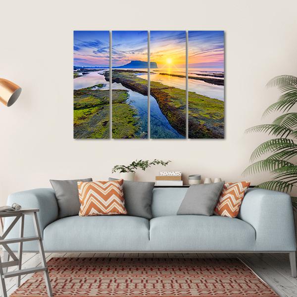 Sunrise At Seongsan Ilchulbong Canvas Wall Art-4 Horizontal-Gallery Wrap-34" x 24"-Tiaracle