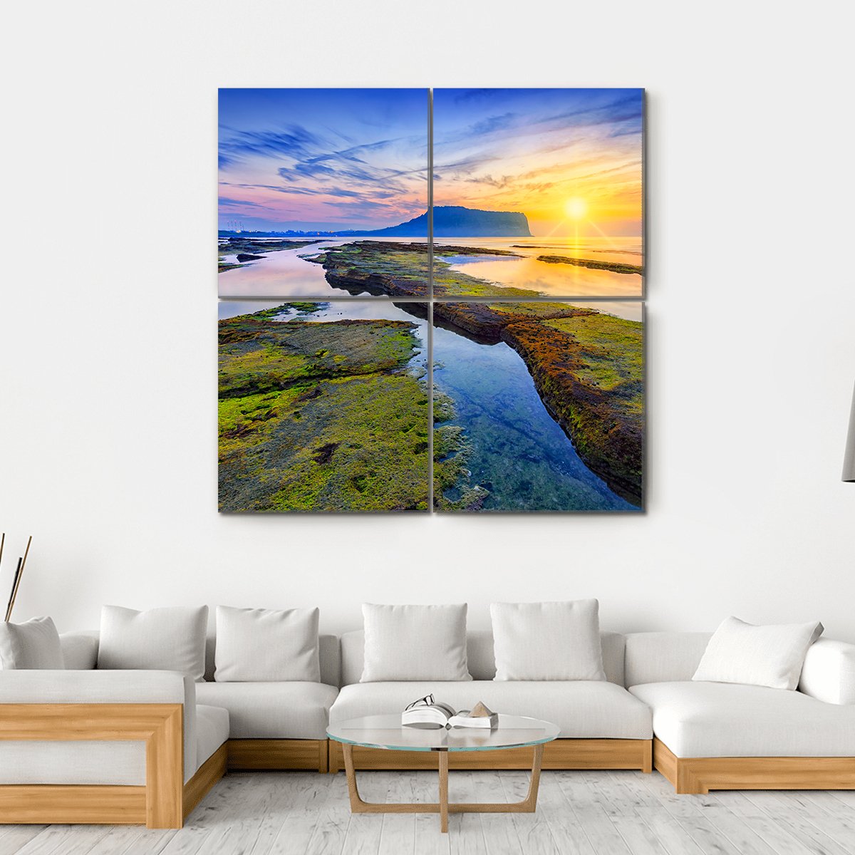 Sunrise At Seongsan Ilchulbong Canvas Wall Art-4 Square-Gallery Wrap-17" x 17"-Tiaracle