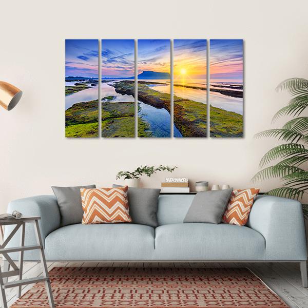 Sunrise At Seongsan Ilchulbong Canvas Wall Art-5 Horizontal-Gallery Wrap-22" x 12"-Tiaracle