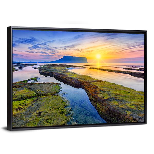 Sunrise At Seongsan Ilchulbong Canvas Wall Art-3 Horizontal-Gallery Wrap-25" x 16"-Tiaracle