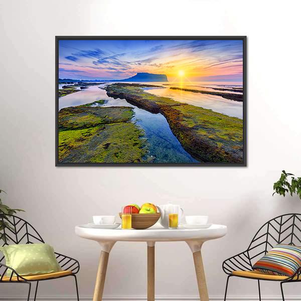 Sunrise At Seongsan Ilchulbong Canvas Wall Art-3 Horizontal-Gallery Wrap-25" x 16"-Tiaracle