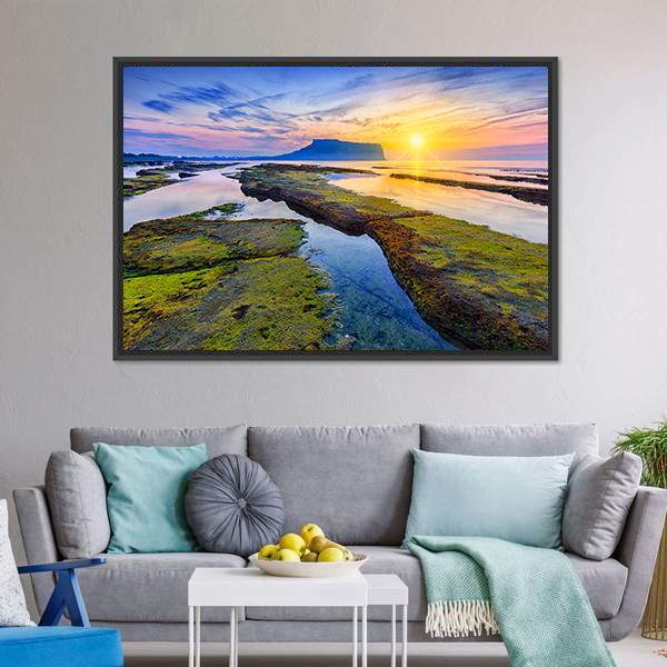 Sunrise At Seongsan Ilchulbong Canvas Wall Art-3 Horizontal-Gallery Wrap-25" x 16"-Tiaracle