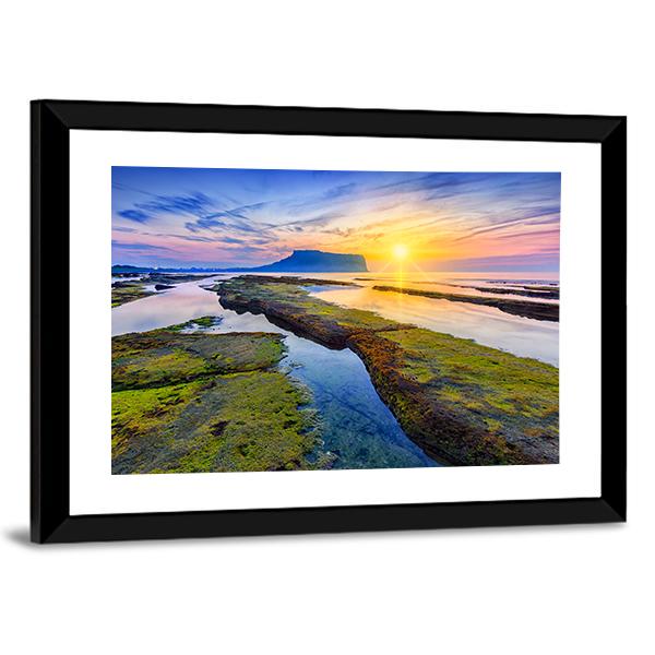 Sunrise At Seongsan Ilchulbong Canvas Wall Art-3 Horizontal-Gallery Wrap-25" x 16"-Tiaracle