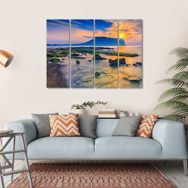 Sunrise At Seongsan Ilchulbong In Jeju Island Canvas Wall Art-4 Horizontal-Gallery Wrap-34" x 24"-Tiaracle