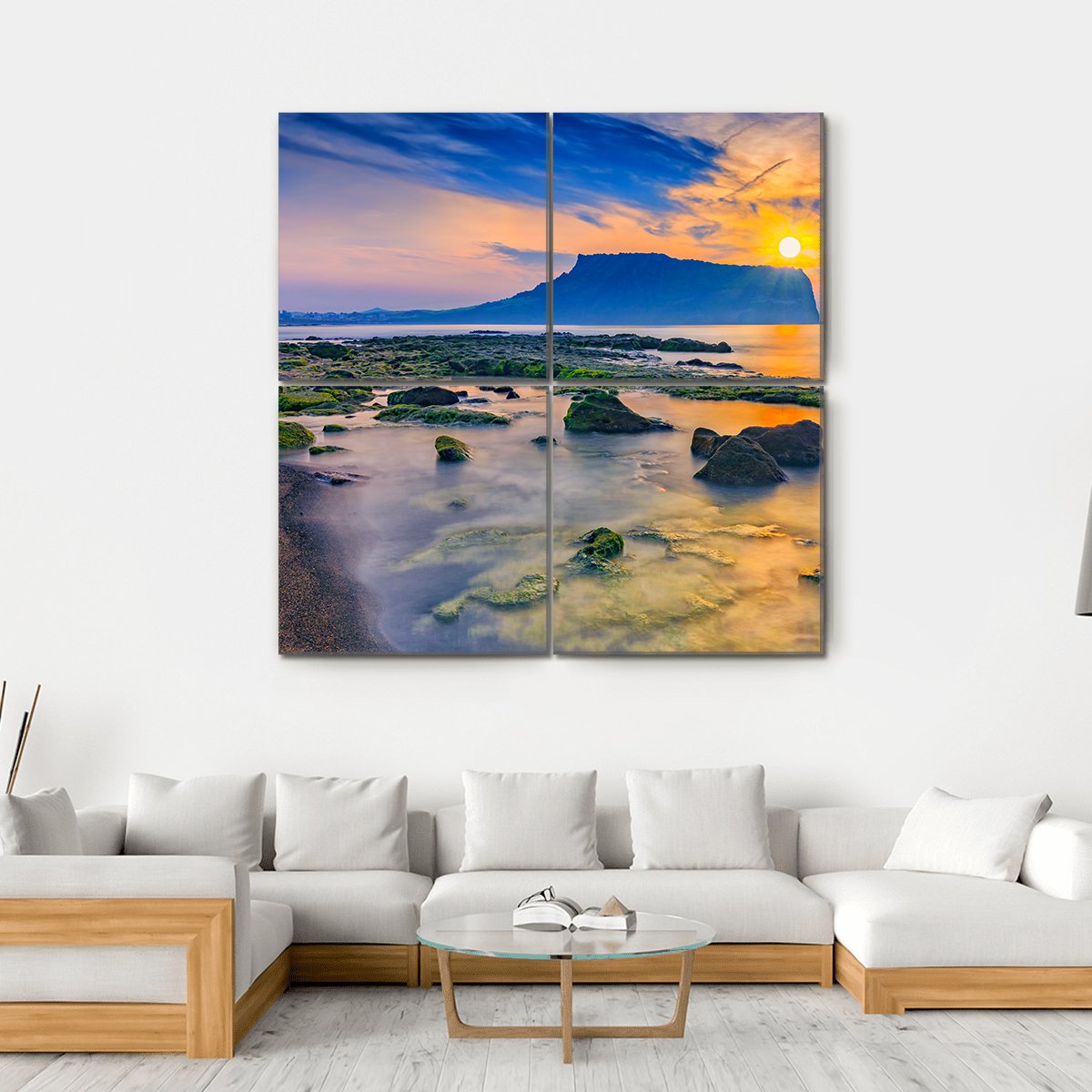 Sunrise At Seongsan Ilchulbong In Jeju Island Canvas Wall Art-4 Square-Gallery Wrap-17" x 17"-Tiaracle