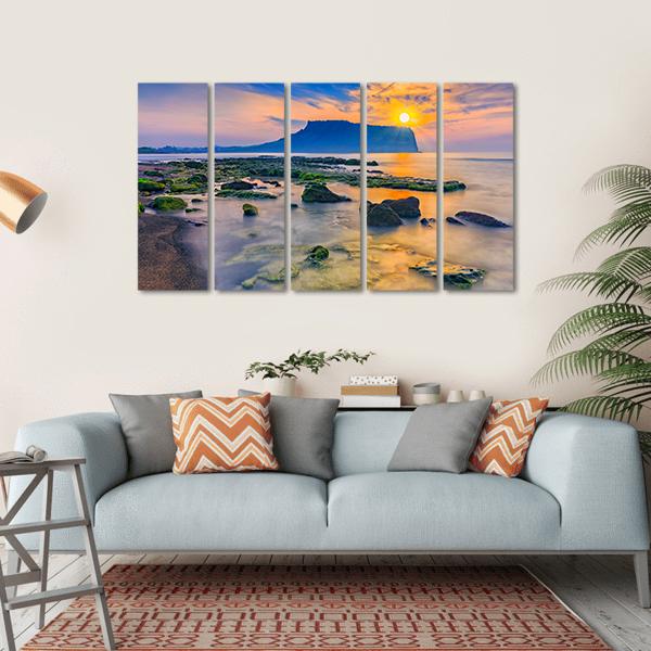 Sunrise At Seongsan Ilchulbong In Jeju Island Canvas Wall Art-5 Horizontal-Gallery Wrap-22" x 12"-Tiaracle